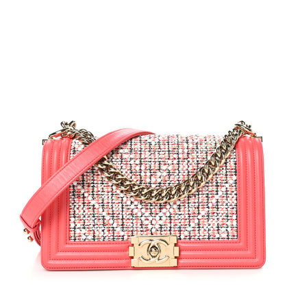 Chanel Lambskin Tweed Pearl Chevron Medium Boy Flap Pink 1 of 11
