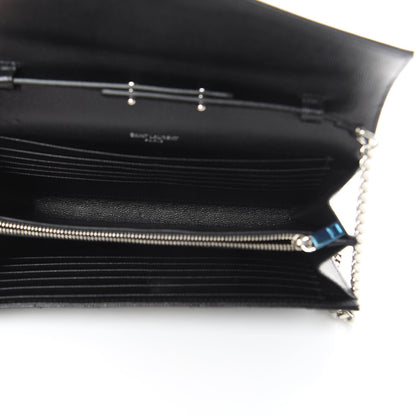 Saint Laurent Grain De Poudre Matelasse Chevron Monogram Chain Wallet Black 5 of 12
