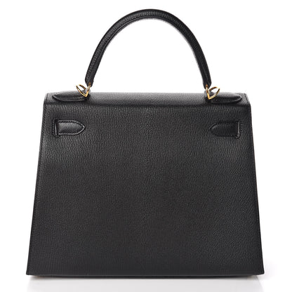 Hermes Chevre Mysore Horseshoe Kelly Sellier 28 Black Deep Red 4 of 36