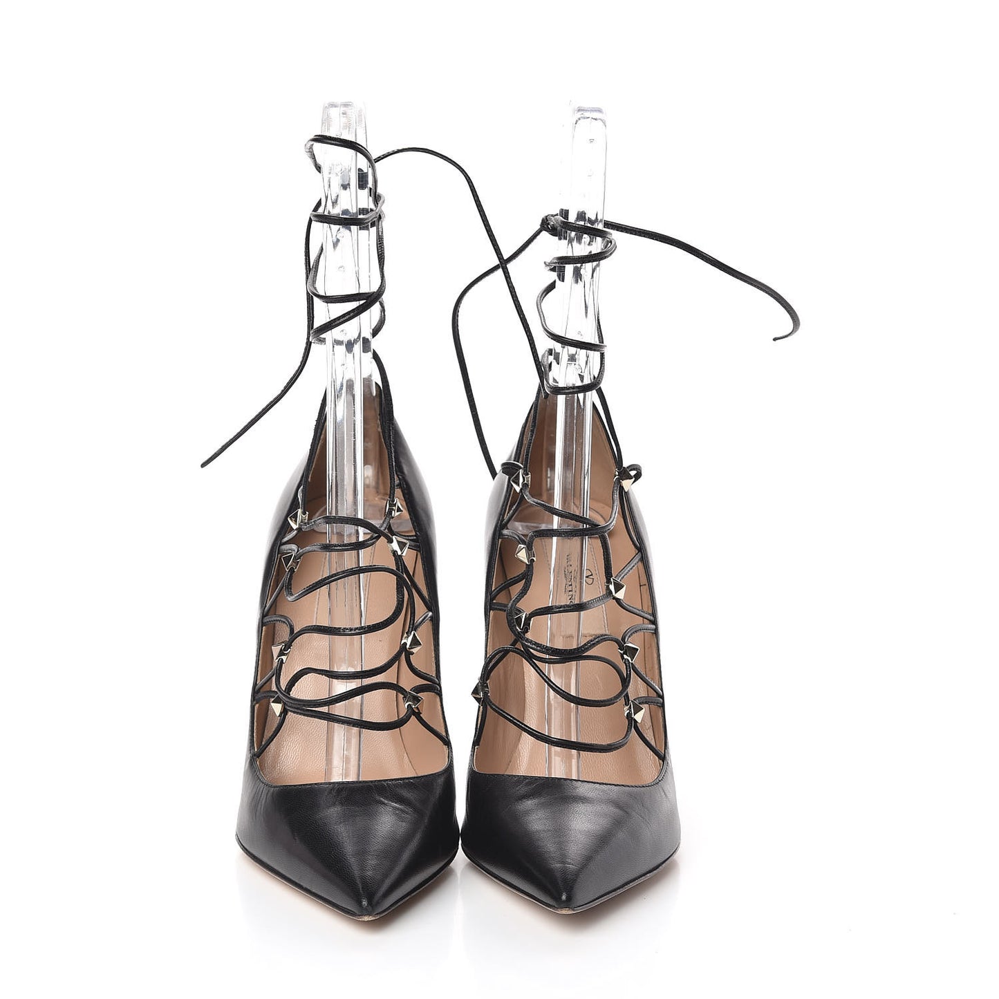 Nappa Rockstud Gladiator Lace Up Pumps 37 Black