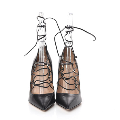 Valentino Garavani Nappa Rockstud Gladiator Lace Up Pumps 37 Black 2 of 11