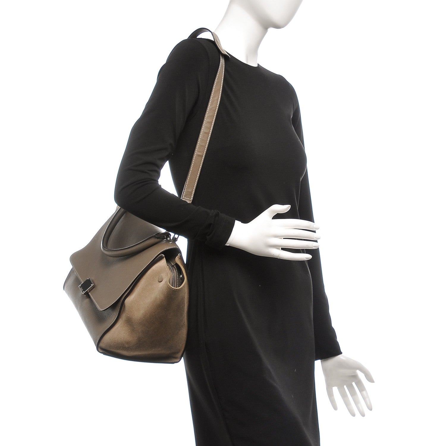 Celine Drummed Calfskin Suede Medium Trapeze Souris 2 of 10