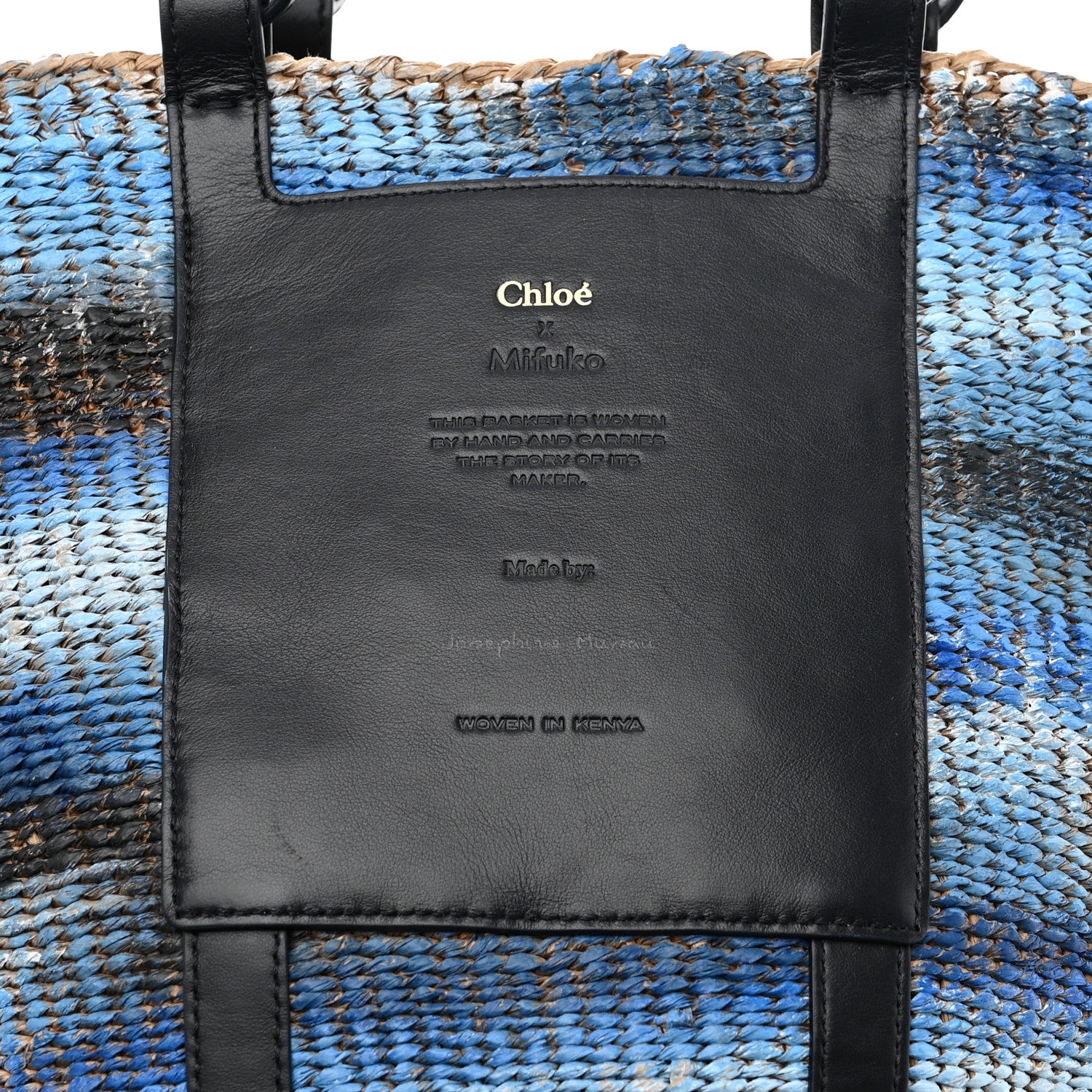 Chloe Raffia Calfskin Large Basket Tote Blue Multicolor 7 of 9