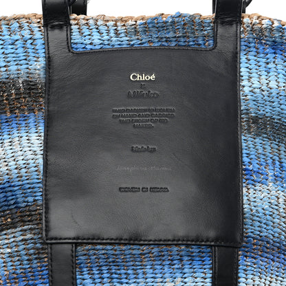 Chloe Raffia Calfskin Large Basket Tote Blue Multicolor 7 of 9
