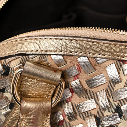 Burberry Metallic Woven Haymarket Check Thornley Satchel Gold 11 of 13