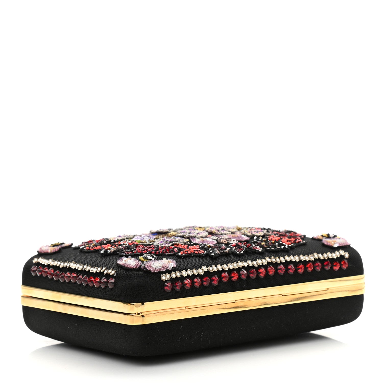 Alexander McQueen Satin Crystal Embellished Top Handle Box Clutch Black 4 of 10