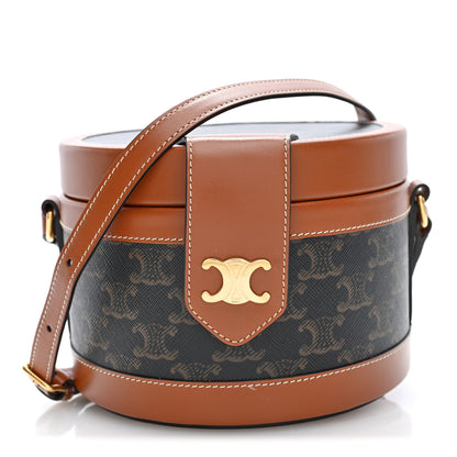 Celine Calfskin Triomphe Canvas Medium Tambour Bag Tan Tan 1 of 10