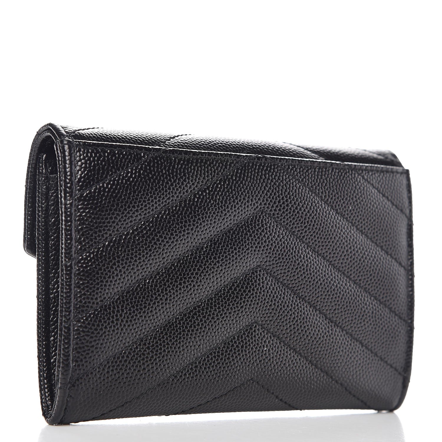 Saint Laurent Grain De Poudre Matelasse Chevron Small Monogram Envelope Wallet Black 3 of 6