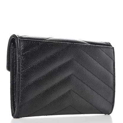 Saint Laurent Grain De Poudre Matelasse Chevron Small Monogram Envelope Wallet Black 3 of 6