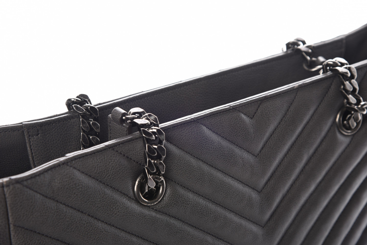 Saint Laurent Sheepskin Matelasse Chevron Large Monogram Shopping Bag Light Coal 13 of 22
