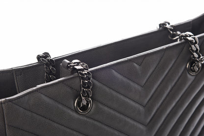 Saint Laurent Sheepskin Matelasse Chevron Large Monogram Shopping Bag Light Coal 13 of 22