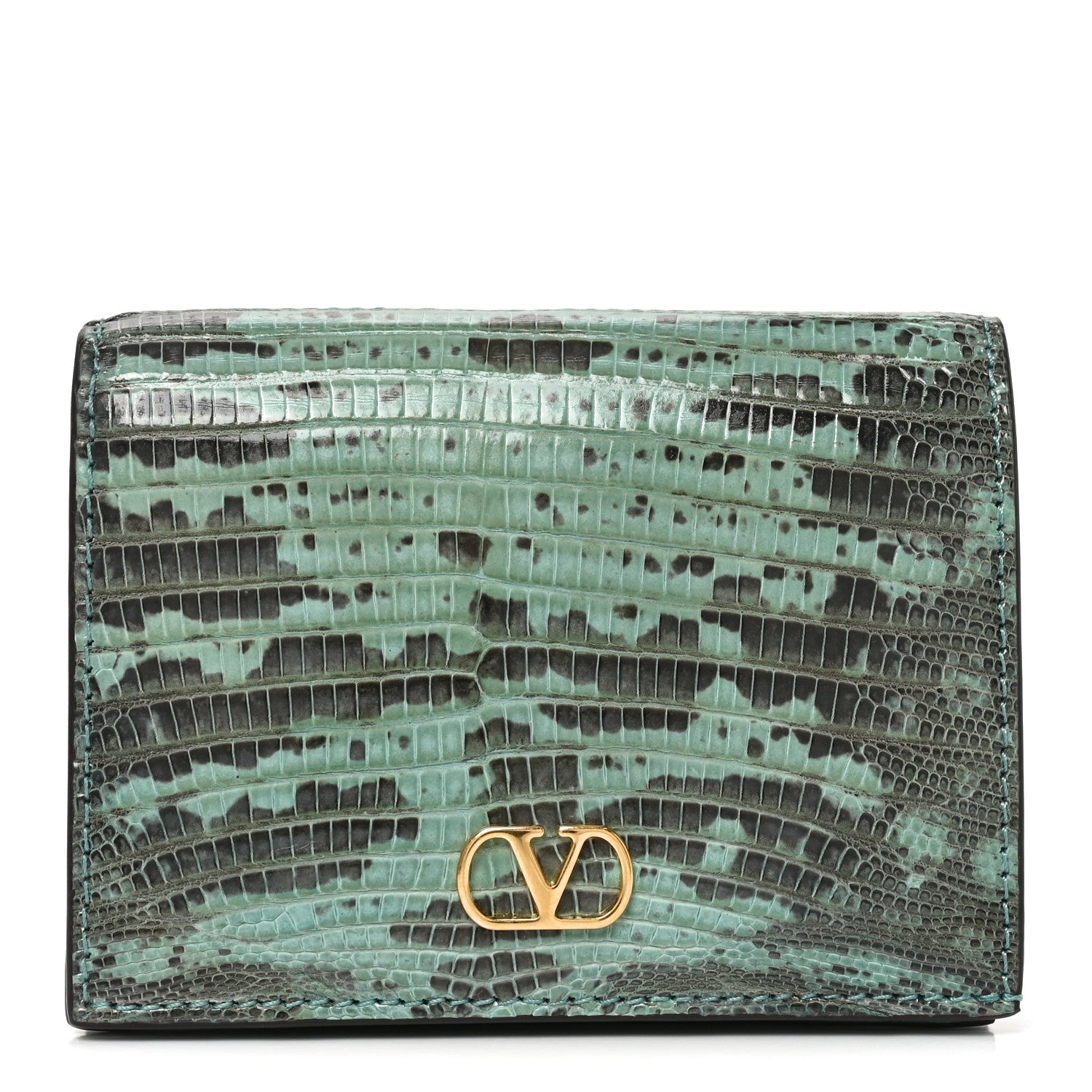 Valentino Garavani Lizard Embossed Vlogo Bi-Fold  Green 1 of 7