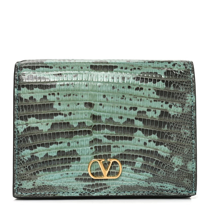 Valentino Garavani Lizard Embossed Vlogo Bi-Fold  Green 1 of 7