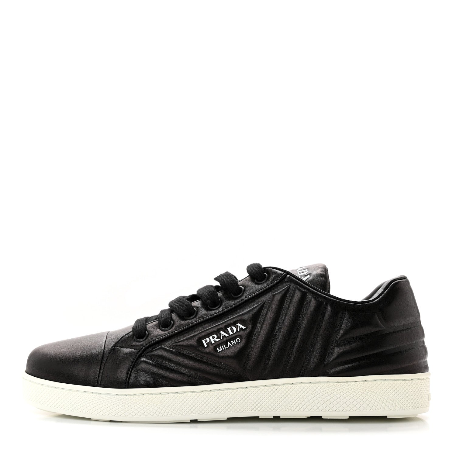 Prada Nappa Logo Embossed Womens Low Top Sneakers 39.5 Black White 1 of 10