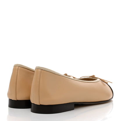 Chanel Lambskin Cap Toe CC Ballerina Flats 39 Beige Black 4 of 9