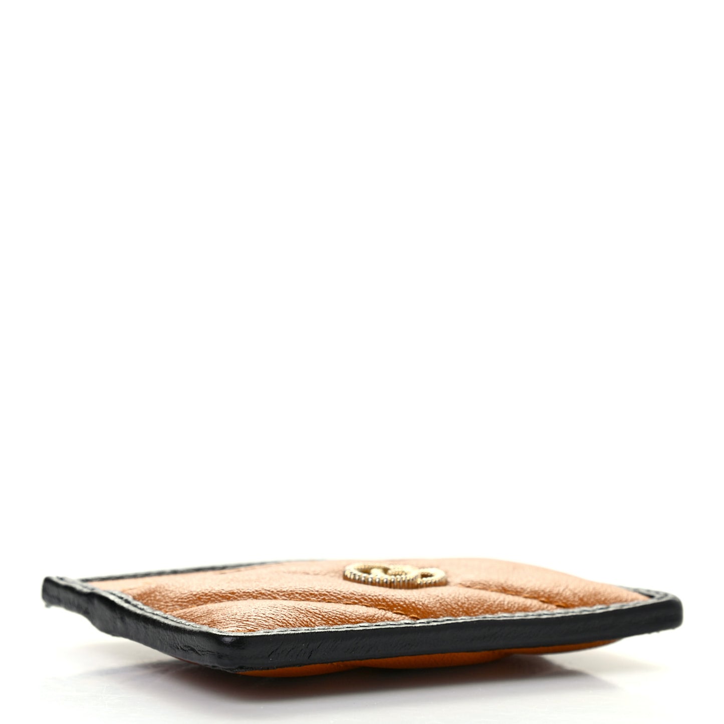 Vintage Effect Calfskin Matelasse Diagonal Torchon GG Marmont Card Holder Cognac Black