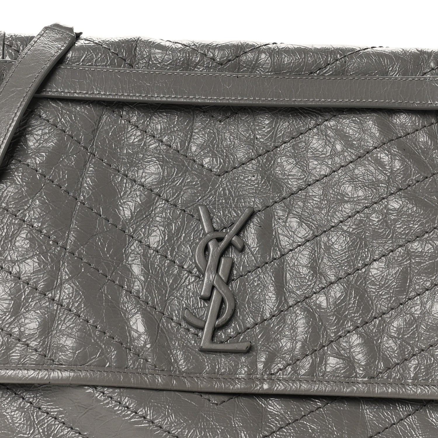 Saint Laurent Crinkled Calfskin Matelasse Monogram Large Niki Chain Satchel Storm 8 of 10