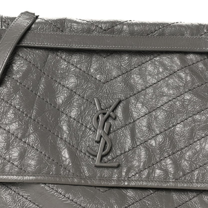 Saint Laurent Crinkled Calfskin Matelasse Monogram Large Niki Chain Satchel Storm 8 of 10
