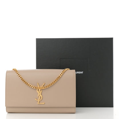 Saint Laurent Grain De Poudre Medium Monogram Kate Satchel Dark Beige 13 of 13