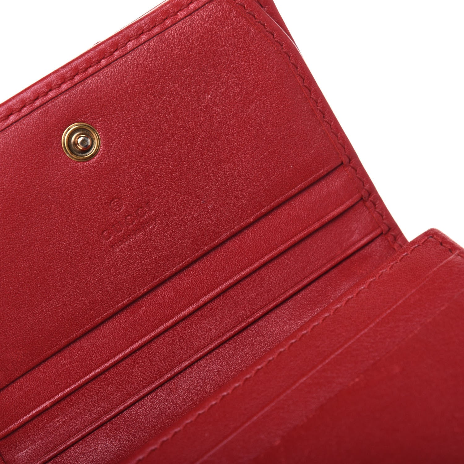 Gucci Calfskin Matelasse GG Marmont Card Case Wallet Hibiscus Red 9 of 19
