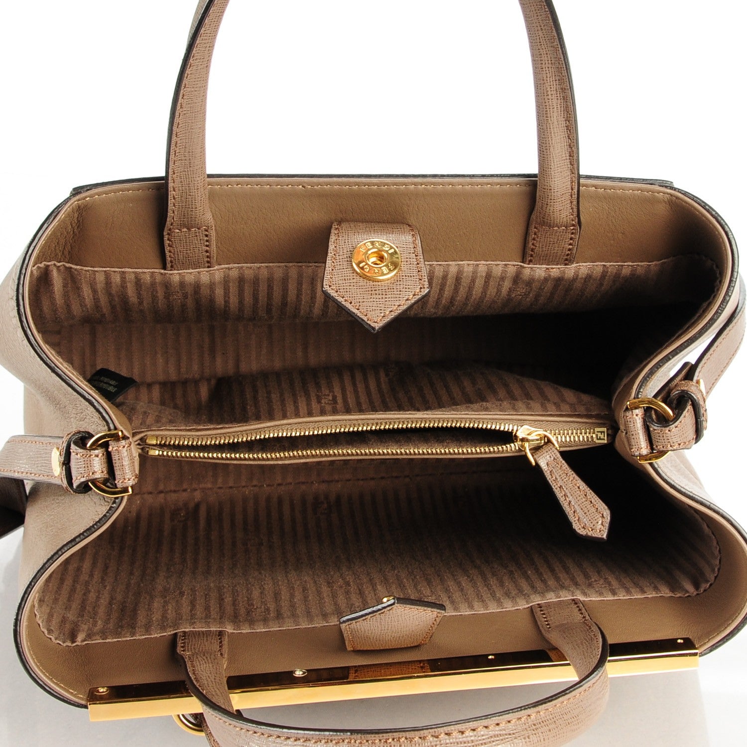 Fendi Vitello Elite Flamingo Petite 2Jours Tote Seppia 5 of 8