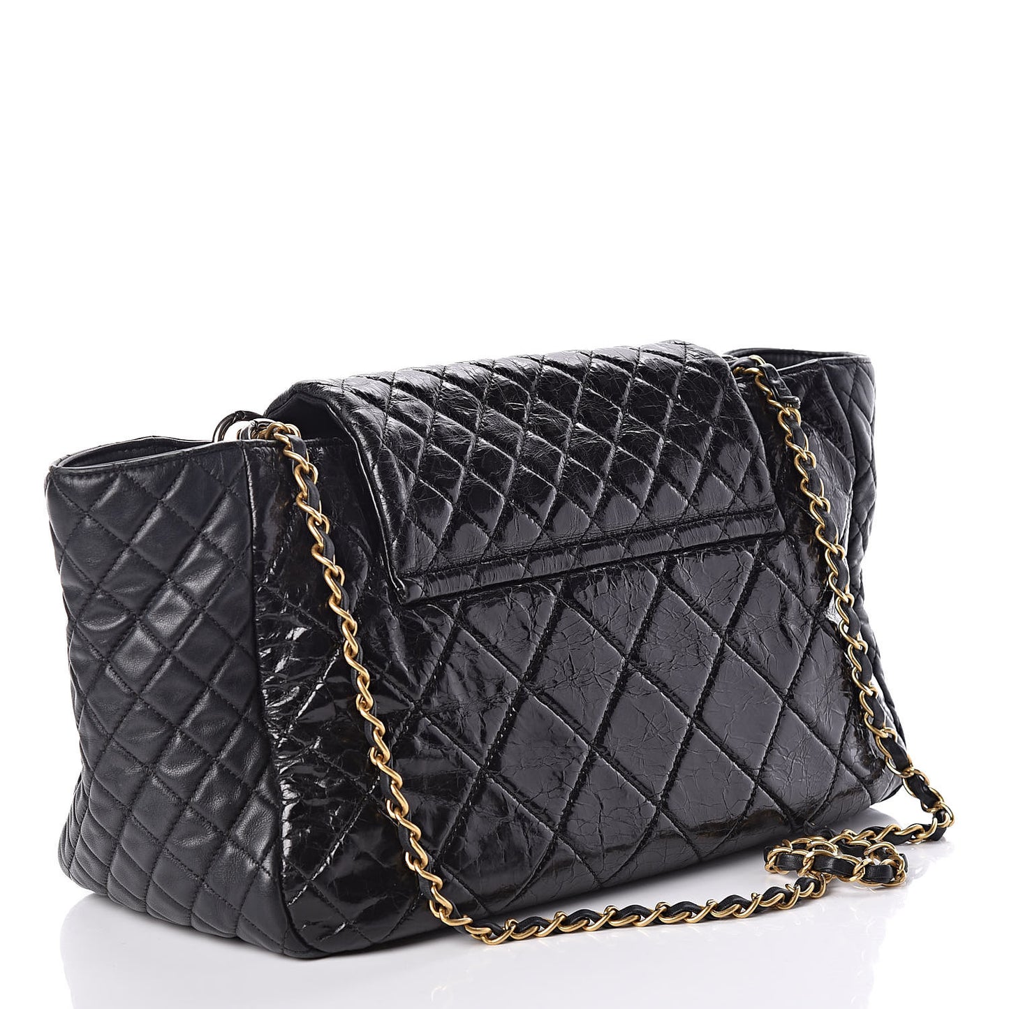 Glazed Crinkled Lambskin Large East West Flap Black