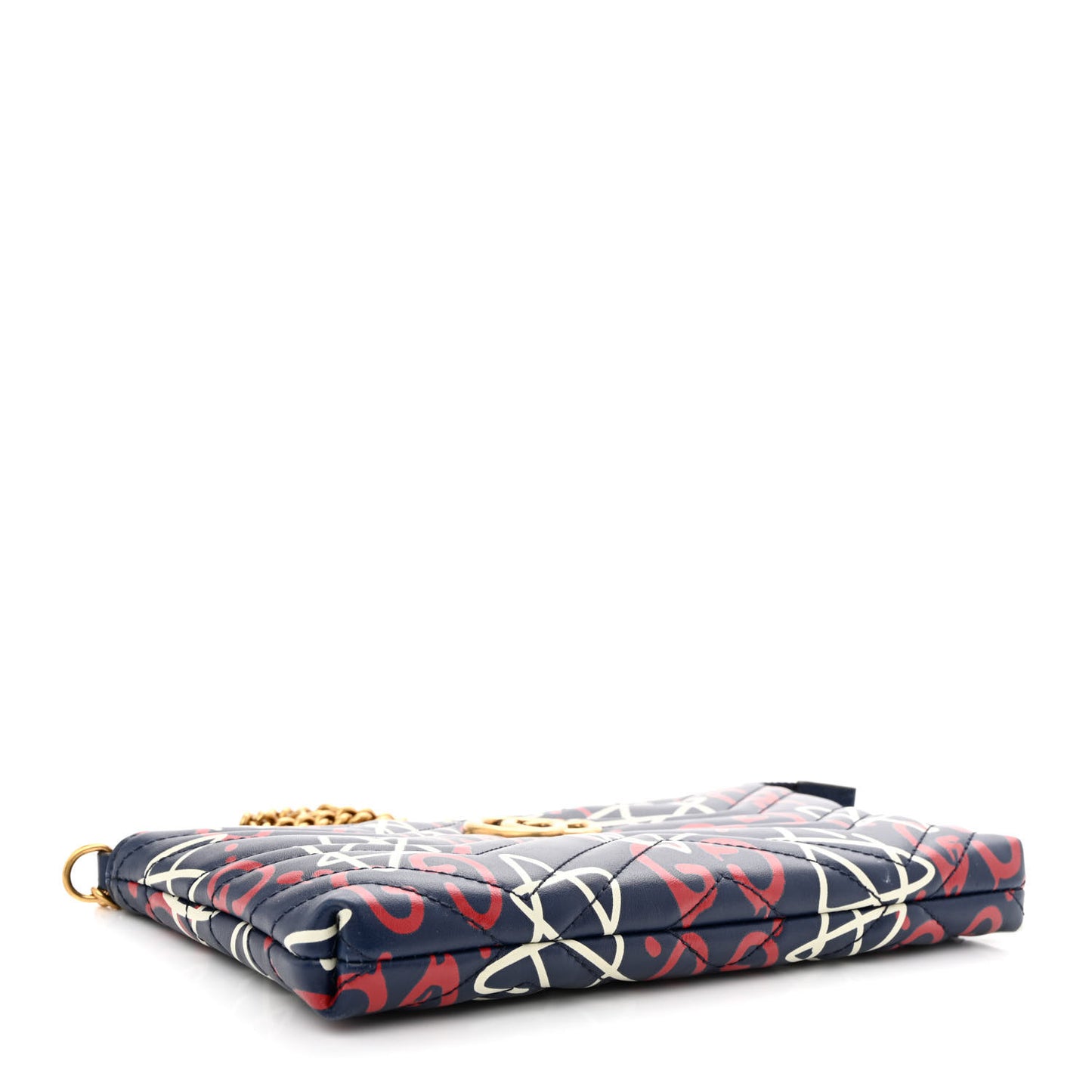 Calfskin Matelasse GucciGhost Mini GG Marmont Chain Bag Blue Agata Hibiscus Red