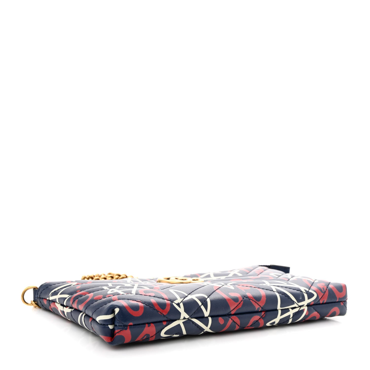 Gucci Calfskin Matelasse GucciGhost Mini GG Marmont Chain Bag Blue Agata Hibiscus Red 4 of 13