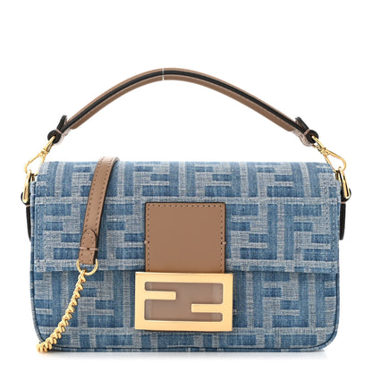 Fendi Denim Vitello King F is Fendi FF Embroidered Mini Baguette Denim Sand 1 of 11