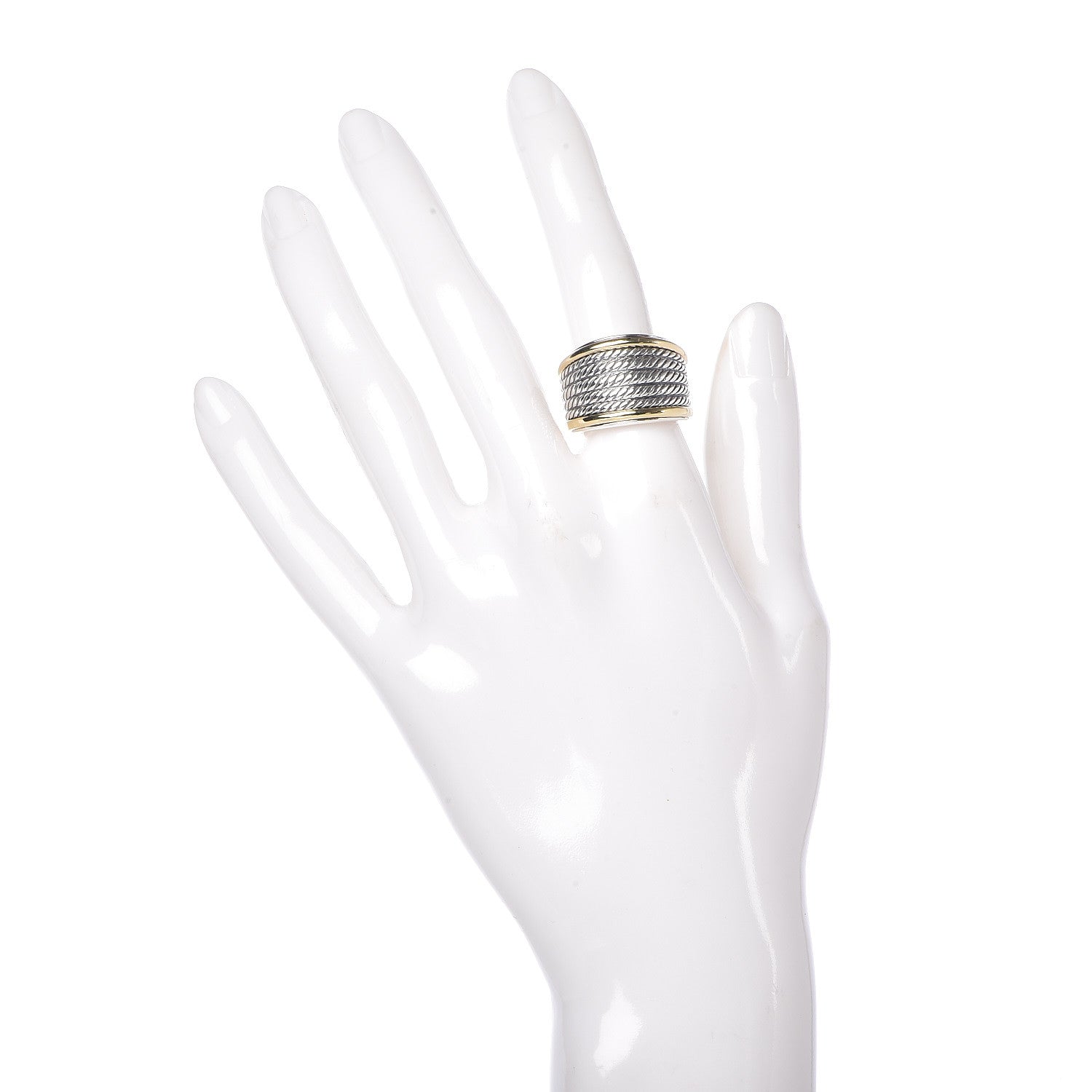 David Yurman Sterling Silver 18K Yellow Gold 16mm Wheaton Cable Band Ring 51 5.75 2 of 5