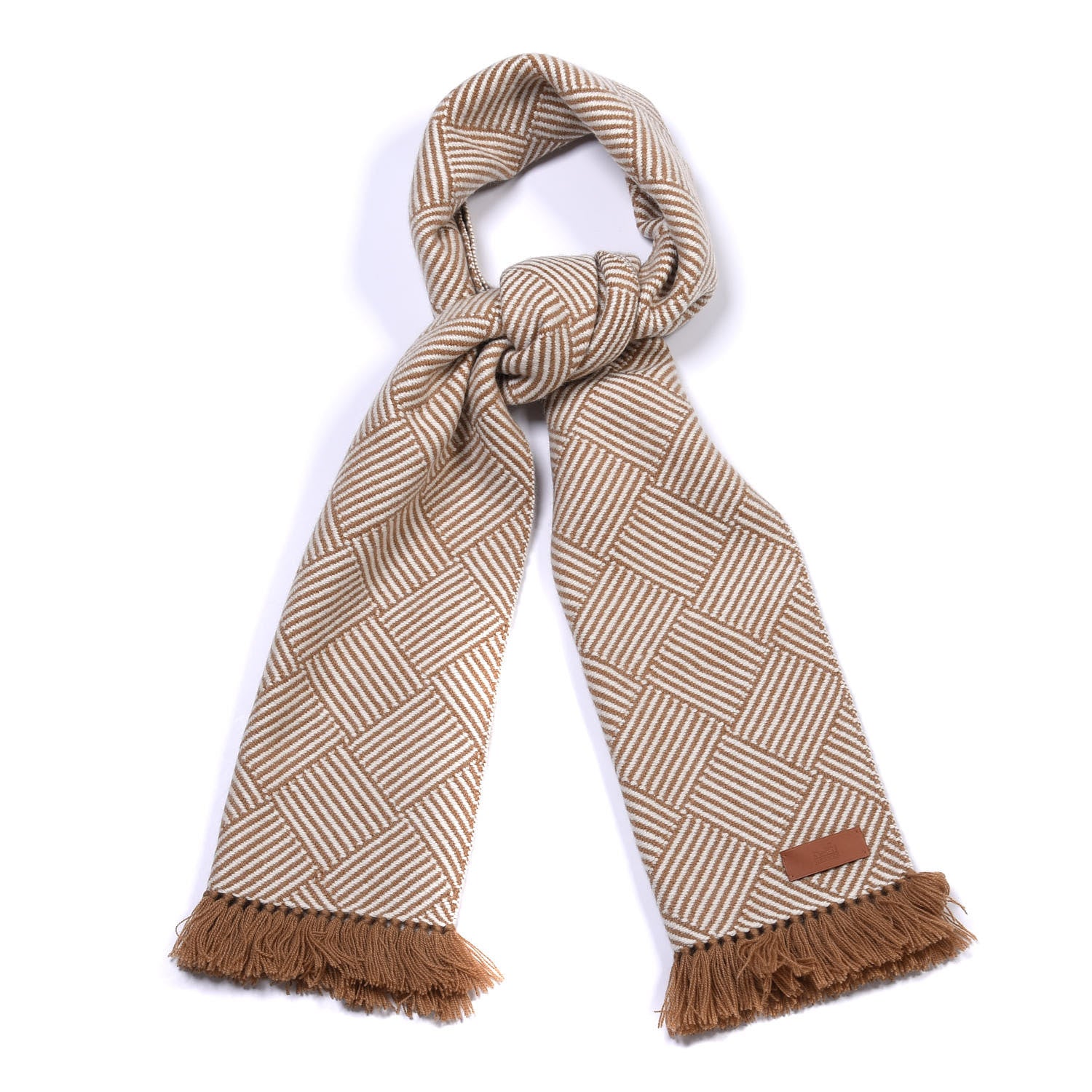 Hermes Cashmere Tile Weave Muffler Camel Ecru 1 of 4
