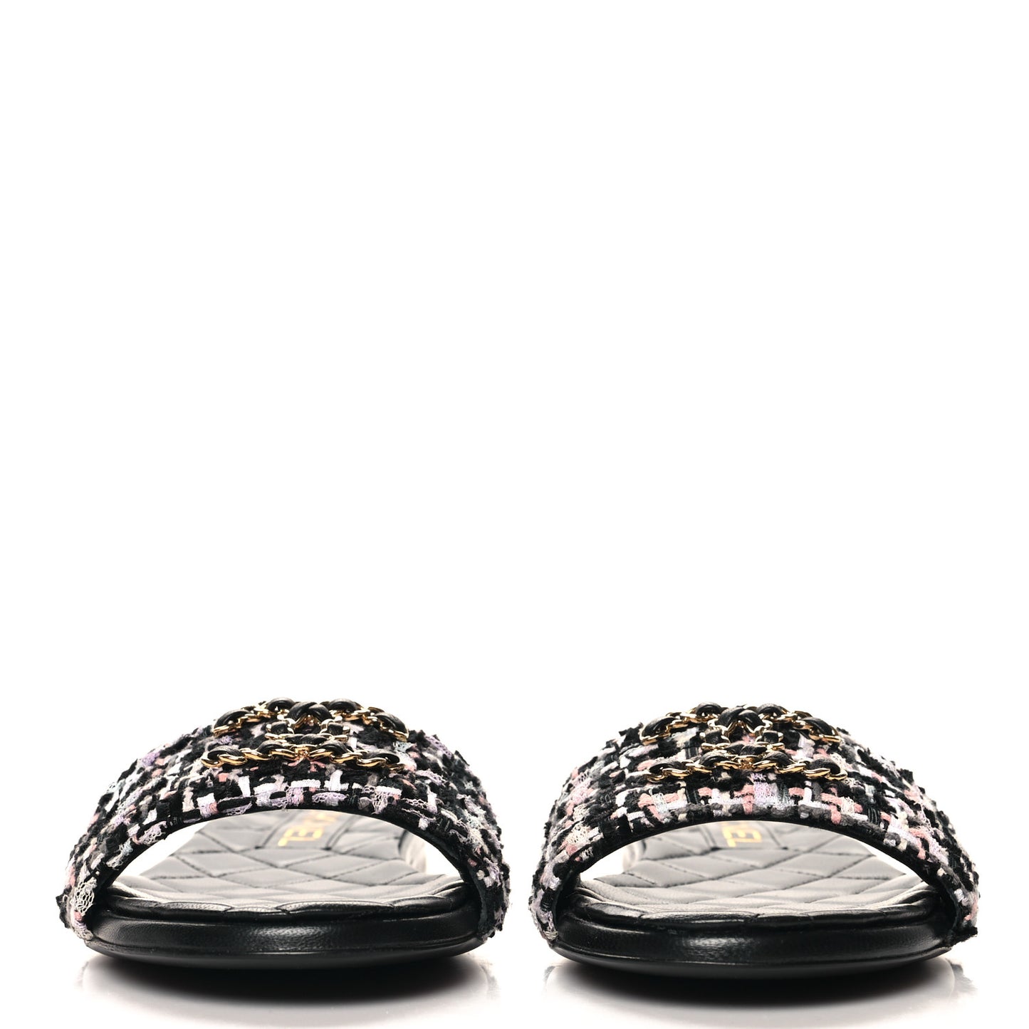 Tweed CC Chain Mule Sandals 37.5 Black Multicolor