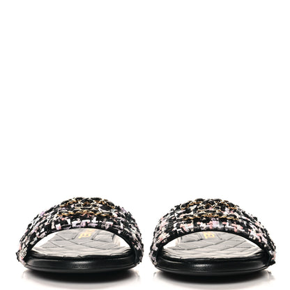 Chanel Tweed CC Chain Mule Sandals 37.5 Black Multicolor 3 of 10