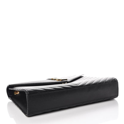 Saint Laurent Grain De Poudre Matelasse Chevron Large Monogram Satchel Black 4 of 12