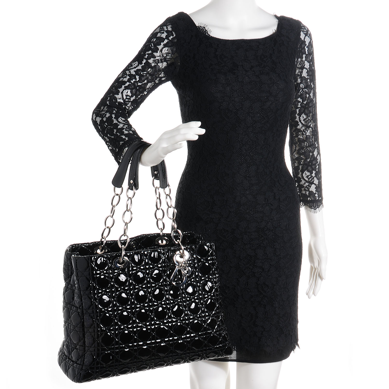 Christian Dior Patent Cannage Dior Soft Shopping Tote Black 2 of 8