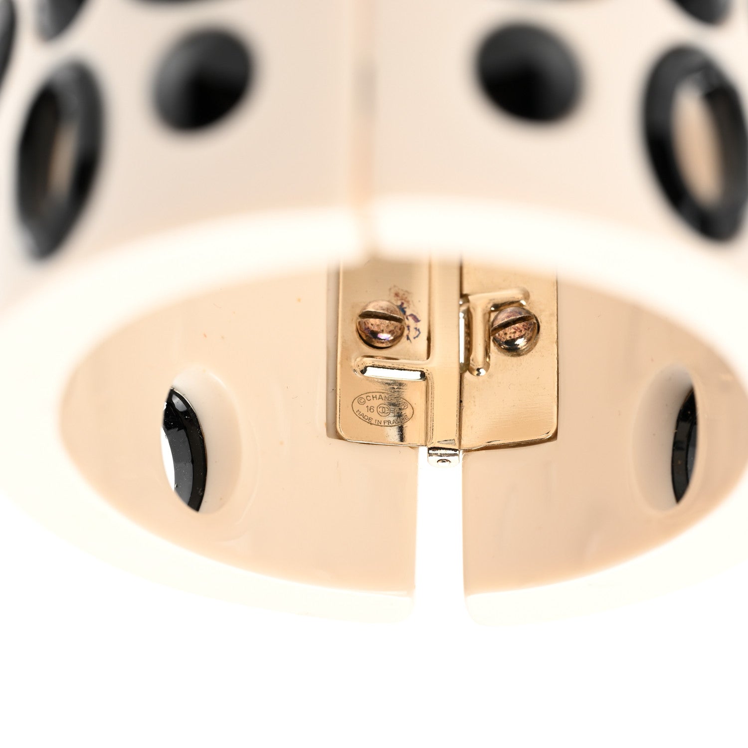 Chanel Resin CC Grommet Stud Cuff Creme Black 4 of 4