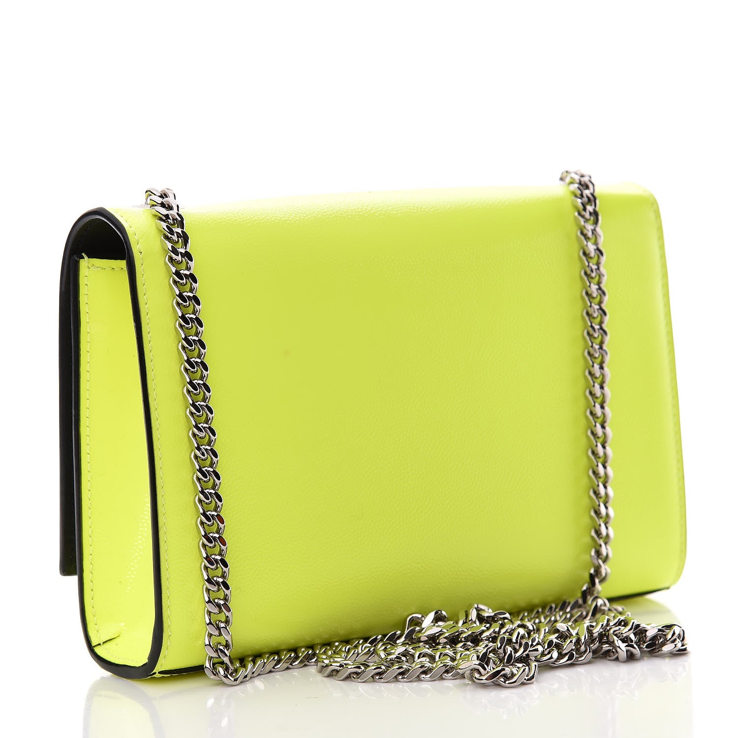 Saint Laurent Patent Grain de Poudre Small Monogram Kate Satchel Neon Yellow 3 of 13