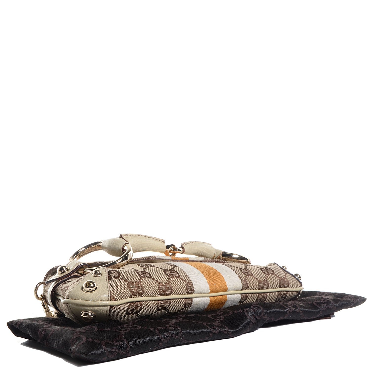 Gucci Monogram Web Small Horsebit Chain Clutch Off White 4 of 7