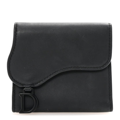 Christian Dior Ultra Matte Calfskin Saddle Lotus Wallet Black 1 of 6