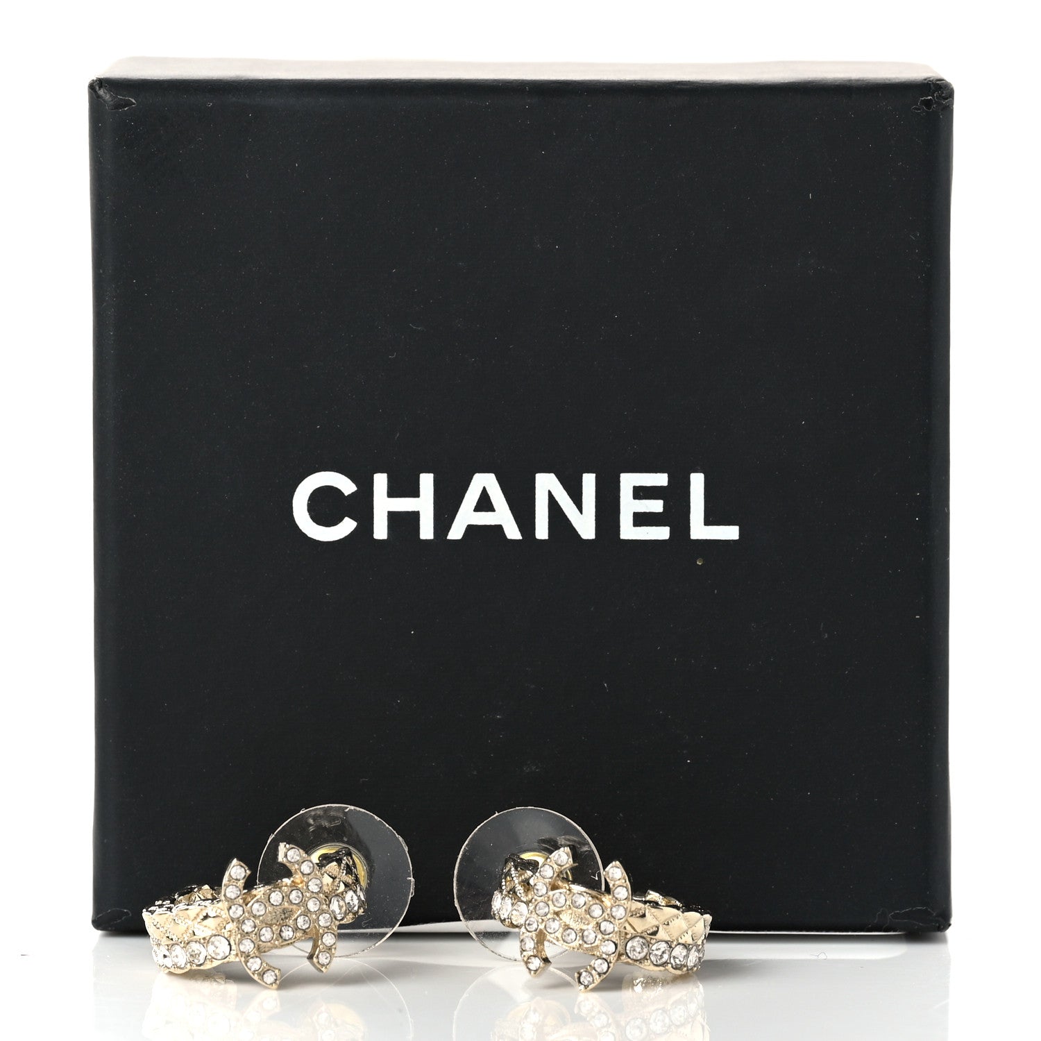 Chanel Metal Crystal Quilted CC Hoop Earrings Gold 5 of 5
