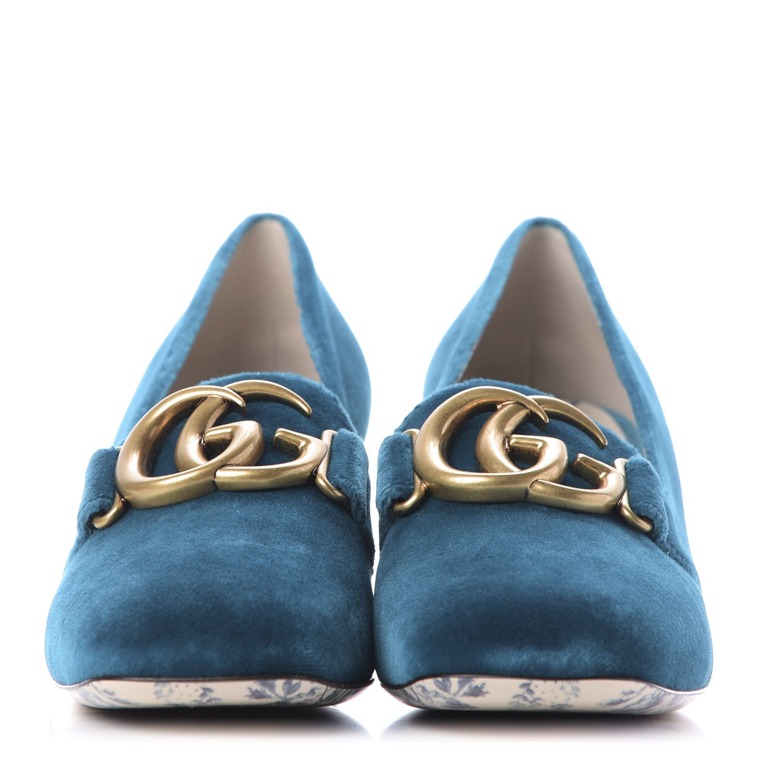 Gucci Softy Velvet GG Victoire 55mm Loafer Pumps 37.5 Pavone 2 of 10