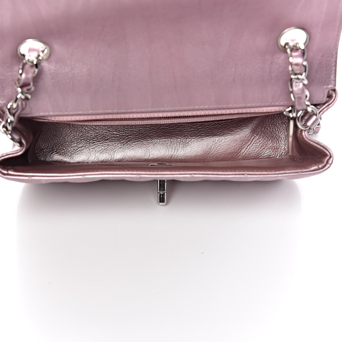 Metallic Calfskin Quilted Mini Rectangular Flap Pink