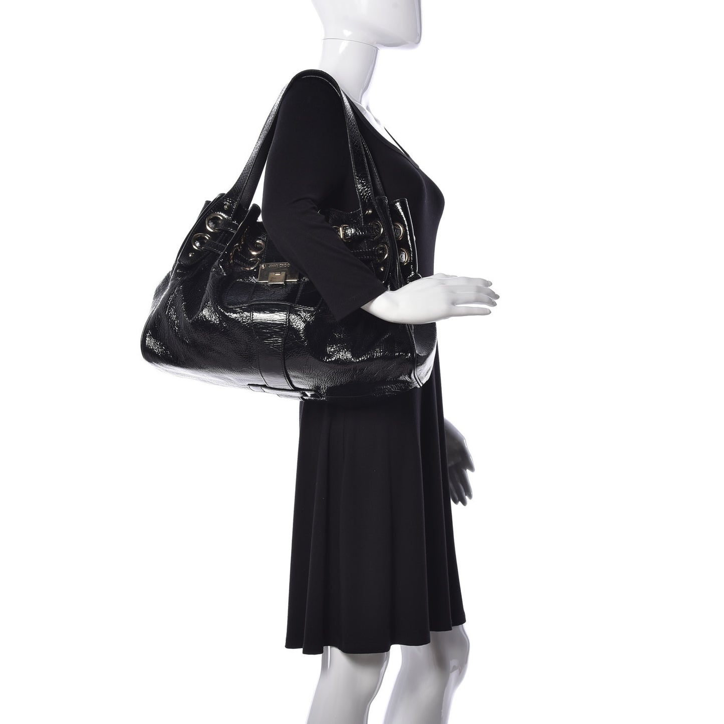 Crushed Patent Riki Bag Black