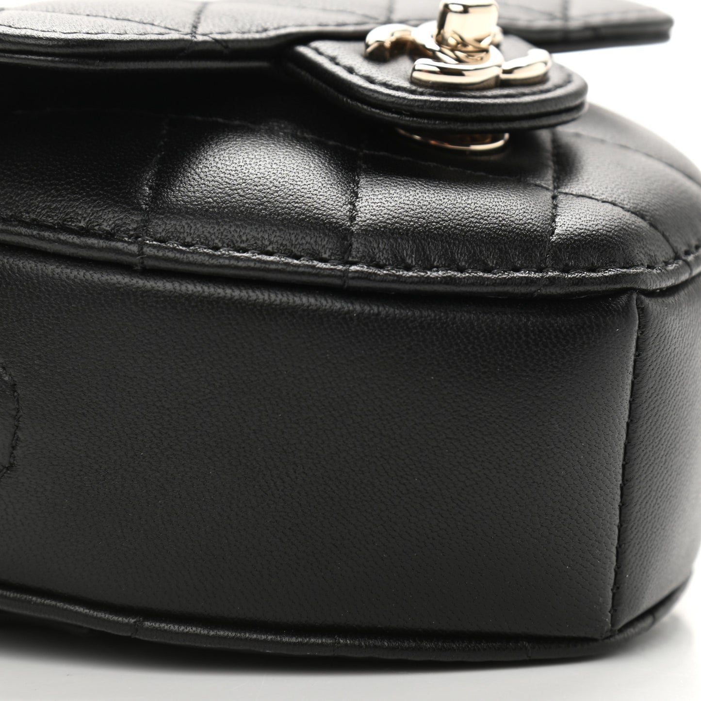 Lambskin Quilted CC In Love Heart Waist Belt Bag With Chain Black