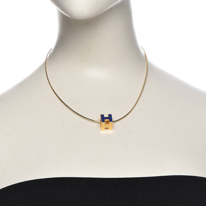 Hermes Gold Lacquered Cage d'H Pendant Necklace Bleu Electrique 2 of 9