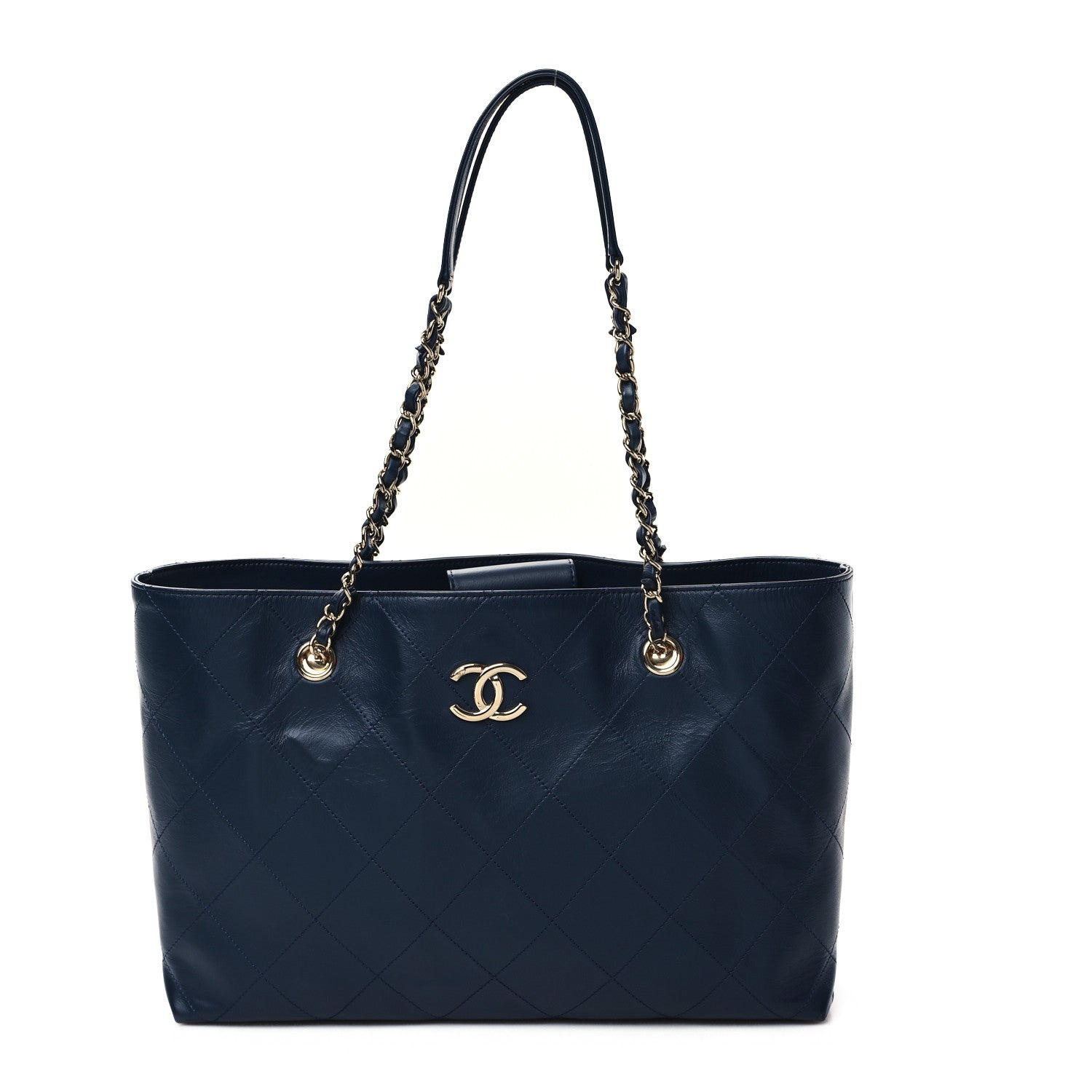 Chanel Glazed Calfskin Stitched Shopping Tote Blue 1 of 11