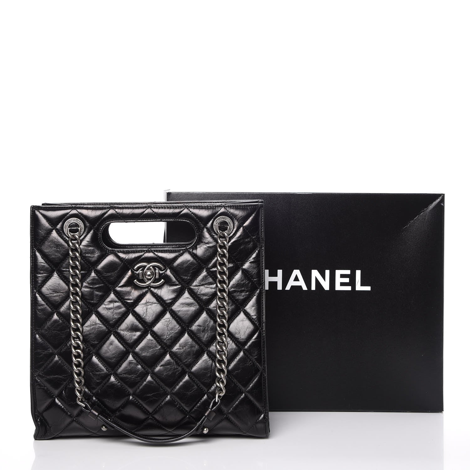 Chanel Glazed Calfskin Quilted Small Perfect Edge Shopping Tote Black 9 of 9