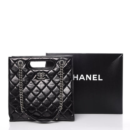 Chanel Glazed Calfskin Quilted Small Perfect Edge Shopping Tote Black 9 of 9