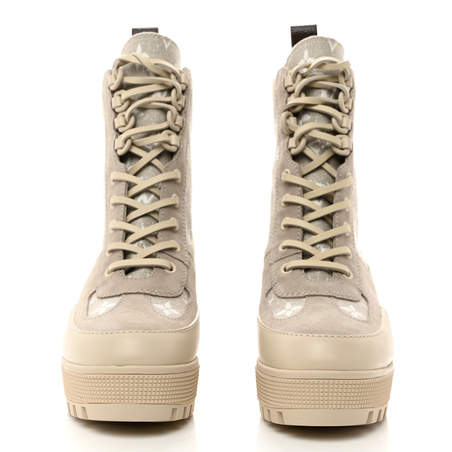 Suede Calfskin Monogram Laureate Platform Desert Boots 37 Taupe