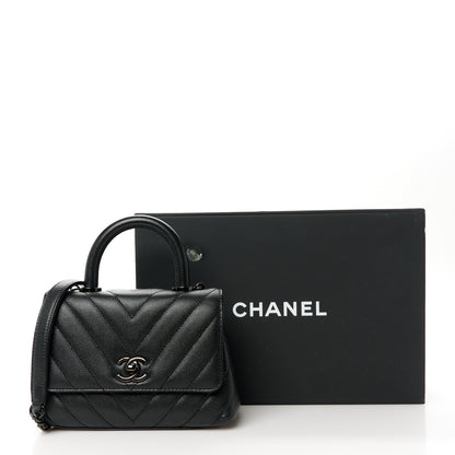 Chanel Caviar Chevron Quilted Extra Mini Coco Handle Flap So Black 12 of 12